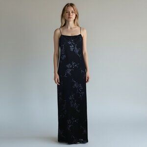Vintage 90's Y2K IZ Byer Dress Black Mesh Whimsigoth Maxi Medium Blue Glitter‎